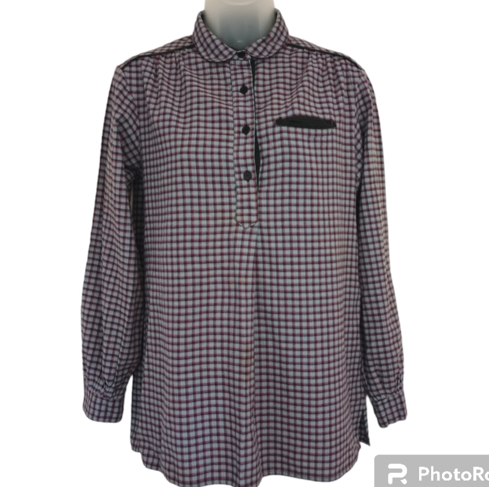 Vintage 70s Gap Plaid Popover Peter Pan Collar Blouse